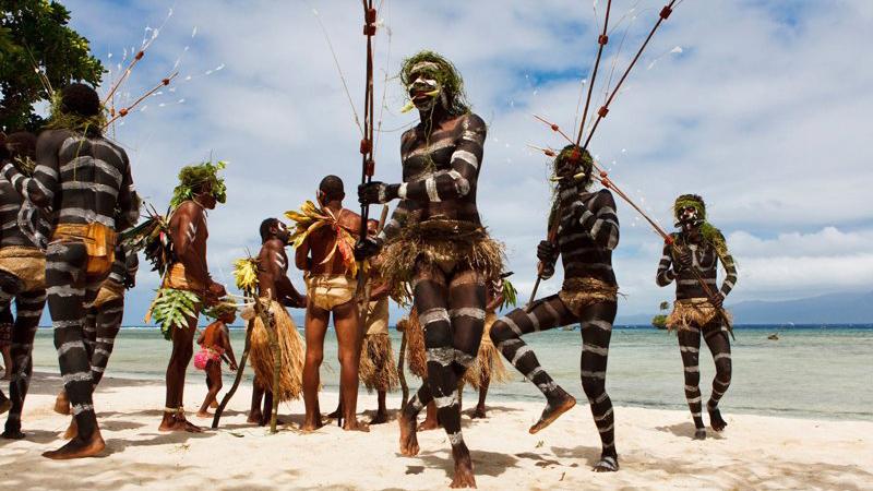 Performance of the snake dance. The snake dance is a traditional dance which takes place on special occations for the inhabitabts of Rah Lava Island. These days it is often performed for the visiting tourists. Rah Lava Island, Torba Province, Vanuatu